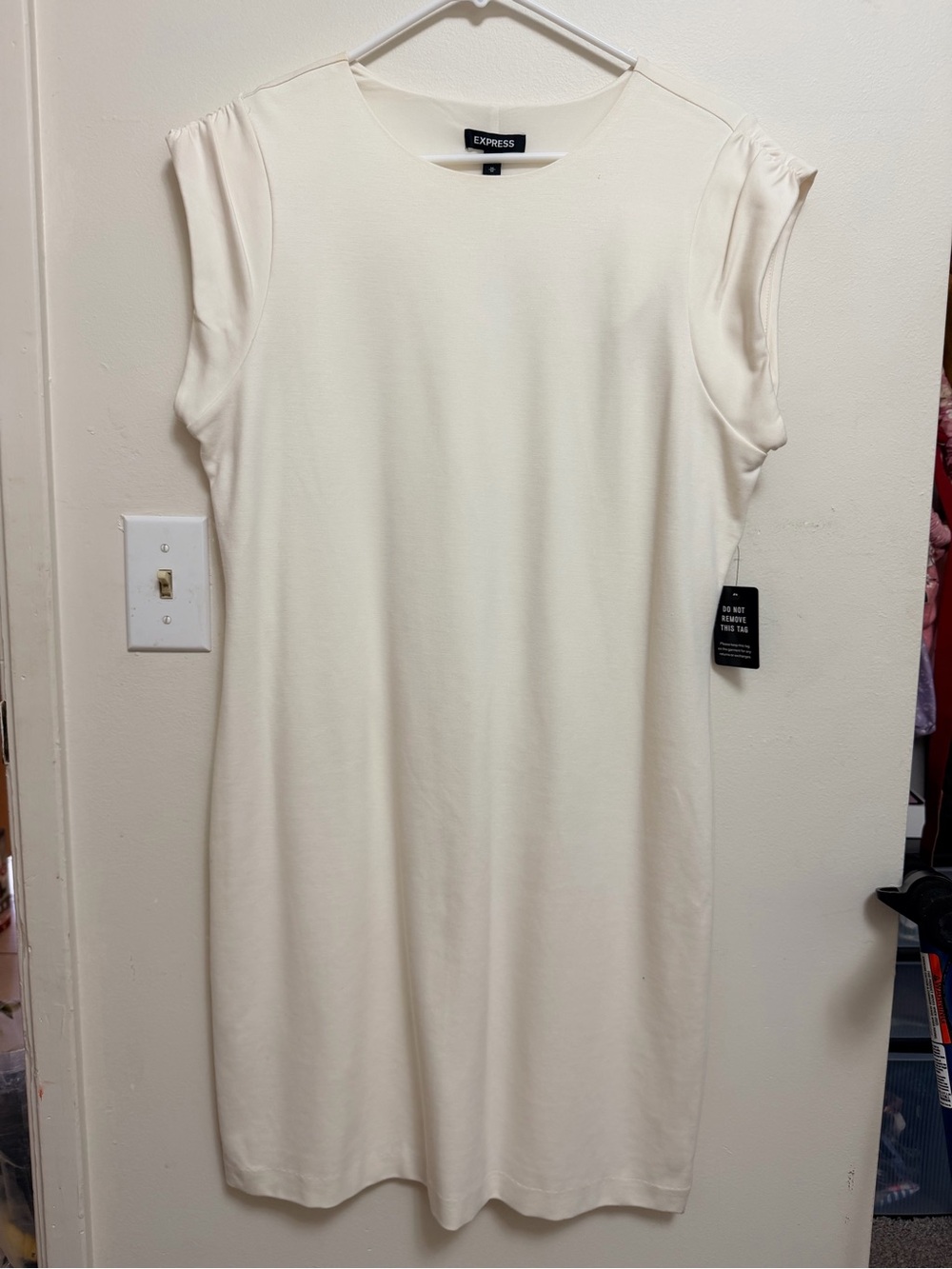 Express Cream Cap-Sleeve Midi Shift Dress